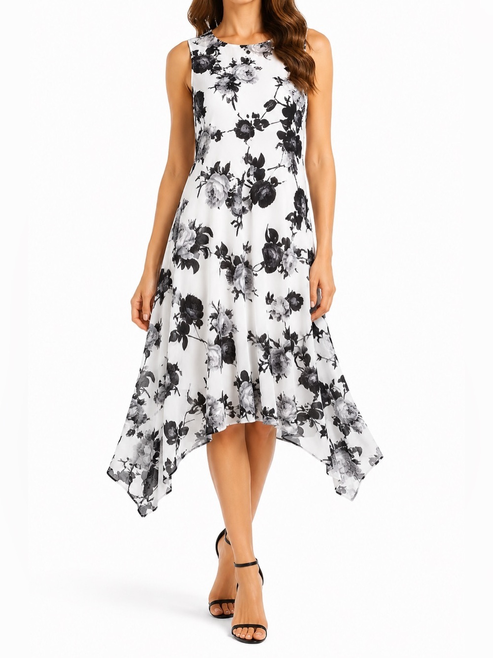 calvin klein black and white floral dress Handkerchief Hem Size 6 SECRET Edwards Garment 5399 Flexbatiste Color:Light Blue Foil